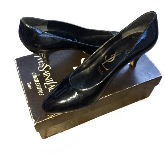 Yves Saint Laurent Black Patent Leather Heels 8M - Picture 3 of 8